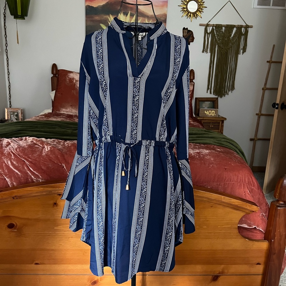 Blue tripped bandana print dress